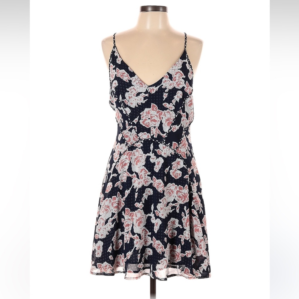Greylin Navy Dress with Pink Floral Design